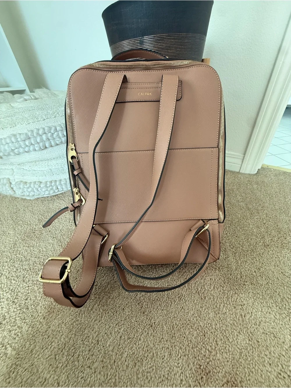 Calpak Rose Tan Backpack with Whipstitch Trim